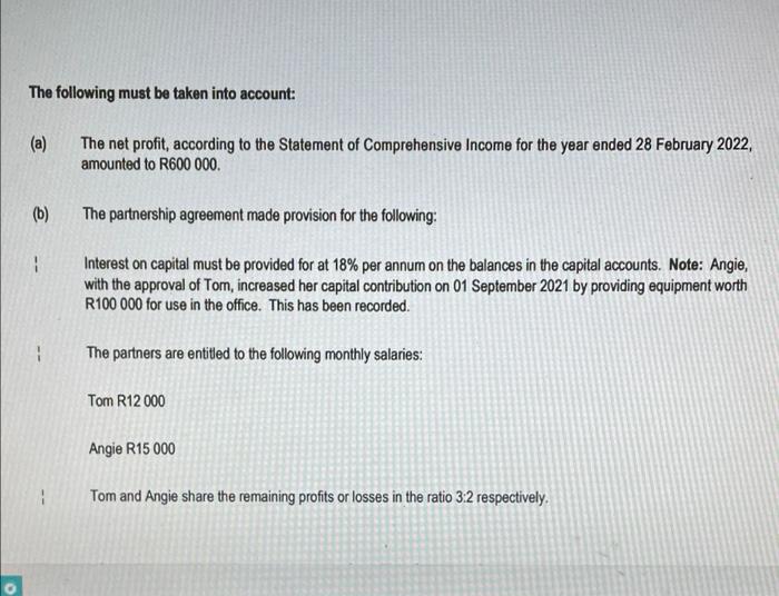 the accounting records of Tomang Traders, a partnership business with Tom and