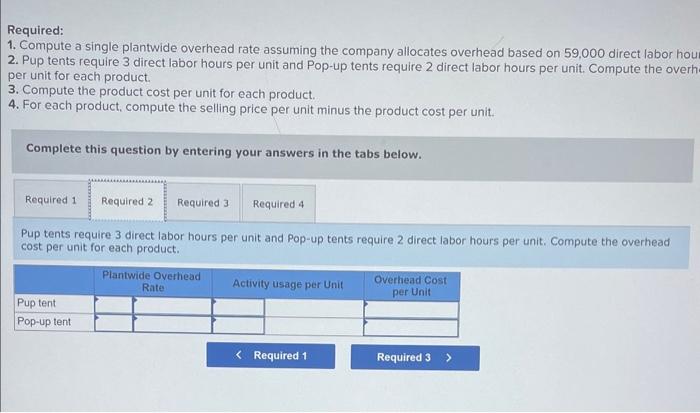 tents and Pop-up tents. The company budgets $295,000 of overhead costs and