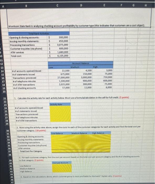C D G H Morrisom State Bank is analyzing checking account profitability