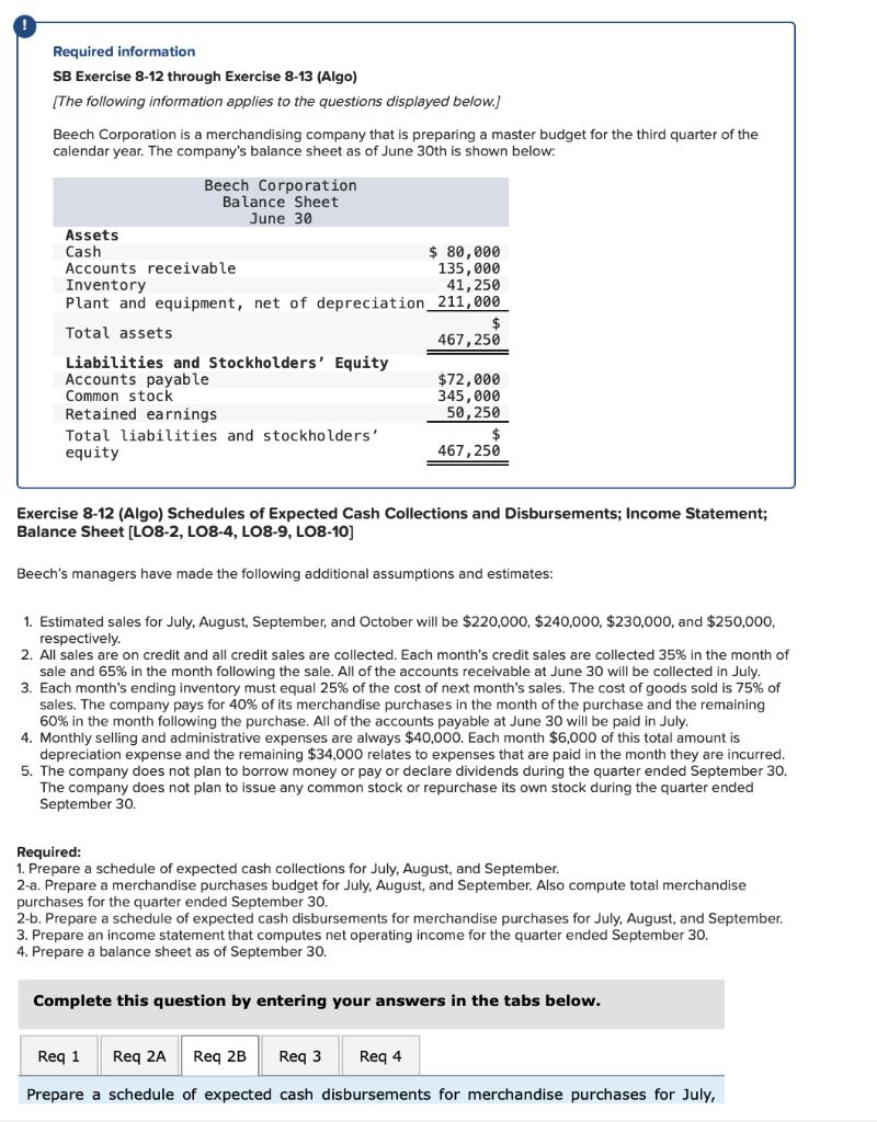 Required information SB Exercise 8-12 through Exercise 8-13 (Algo) [The following information