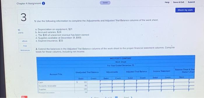 Chapter 4 Assignment f 3 Saved 1. Use the following information to