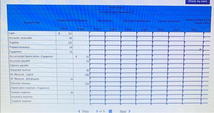 complete the Adjustments and Adjusted Trial Balance columns of the work sheet.