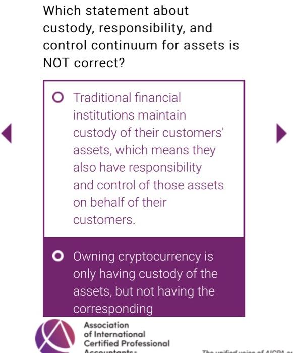 Which statement about custody, responsibility, and control continuum for assets is NOT