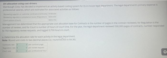 OH allocation using cost drivers Wambaugh Corp. has decided to implement an