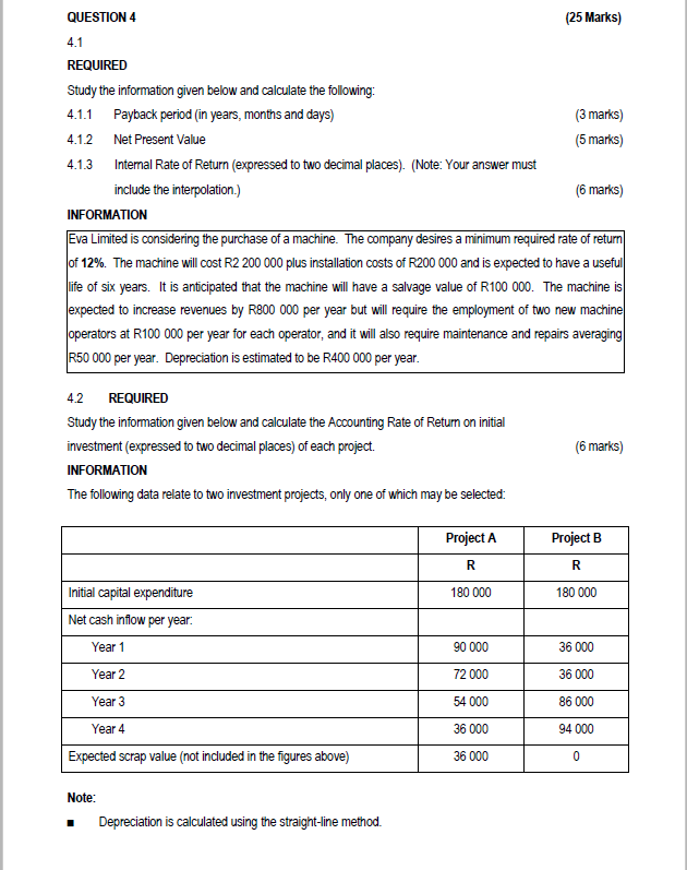QUESTION 4 4.1 REQUIRED Study the information given below and calculate the