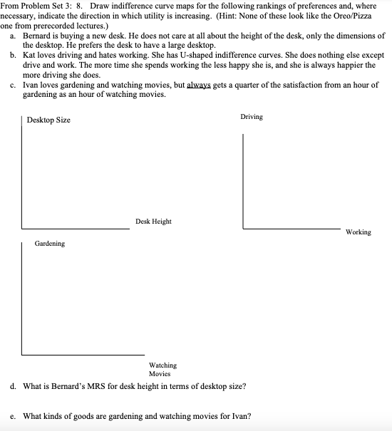 From Problem Set 3: 8. Draw indifference curve maps for the following