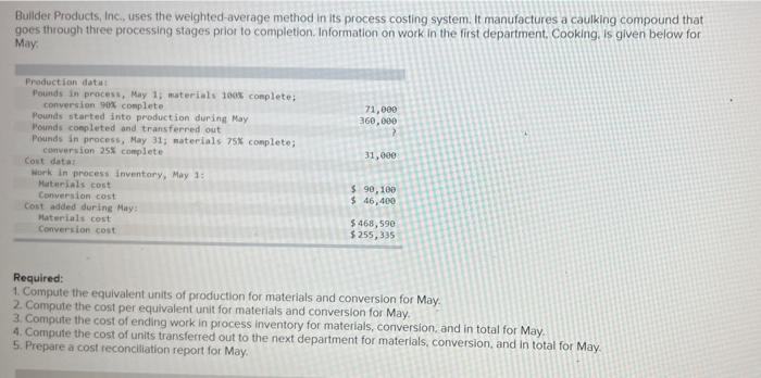 Builder Products, Inc., uses the weighted-average method in its process costing system.