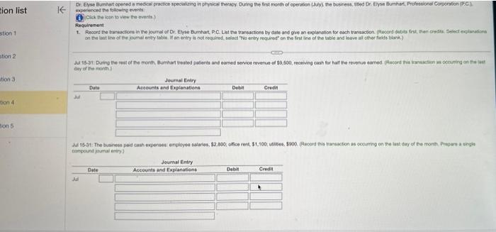 in the journal of Dr. Elyse Buhart PC. List the transactions by
