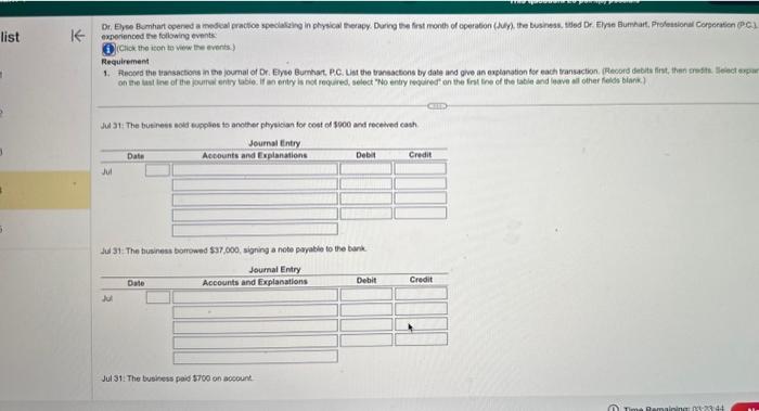 date and give an explanation for each transaction (Ricord det, then Se