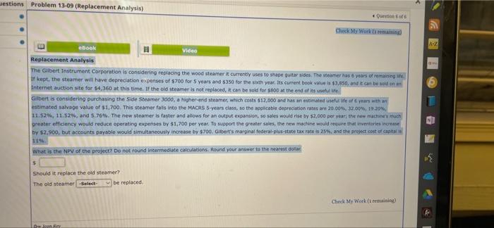 Jestions Problem 13-09 (Replacement Analysis) ebook Replacement Analysis Video Question of 6