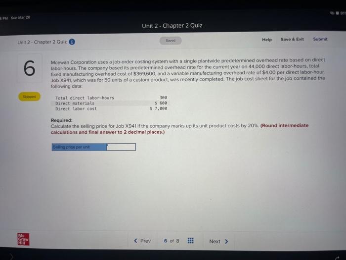 BPM Sun Mar 20 Unit 2 Chapter 2 Quiz 6 Skipped Unit
