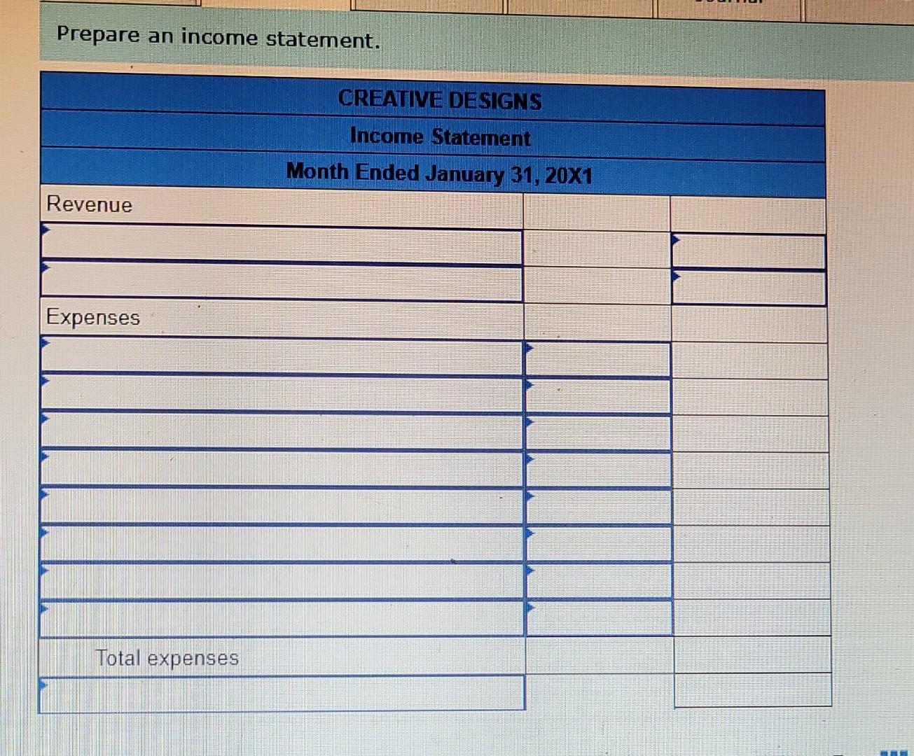 31, 20X1, the first month of operations, is shown below. End-of-the-month adjustments