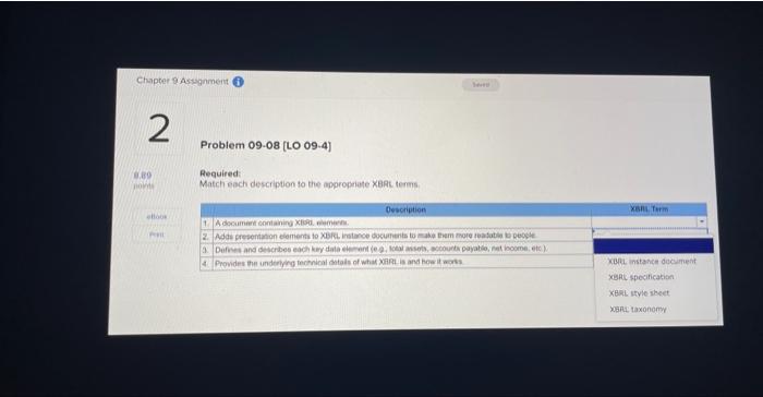 Chapter 9 Assignment 2 8.89 novite Problem 09-08 [LO 09-4] Required: Match