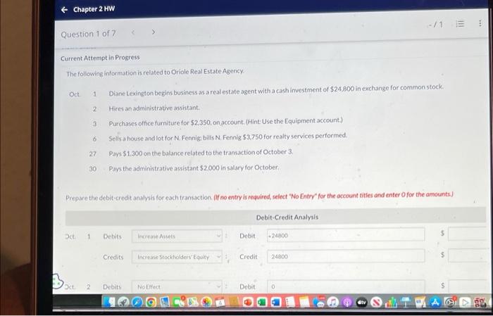 + Chapter 2 HW Question 1 of 7 < > Current Attempt