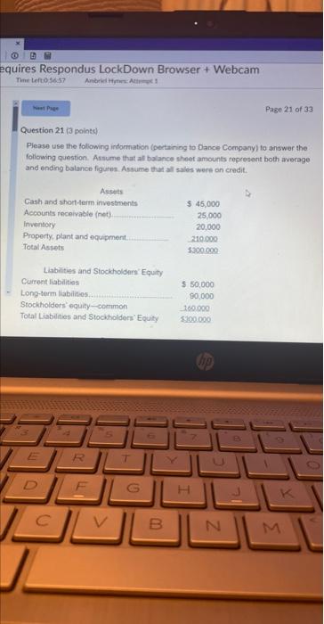 equires Respondus LockDown Browser + Webcam Time Left:0.56:57 Ambrie Hy Attempt Page