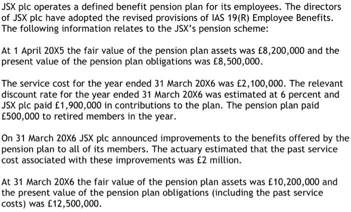 JSX plc operates a defined benefit pension plan for its employees. The