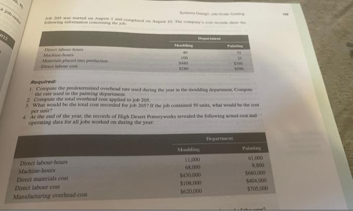 Overhead [LO2 - CC4; LO3-CC5; LO7. The company uses a job-order costing