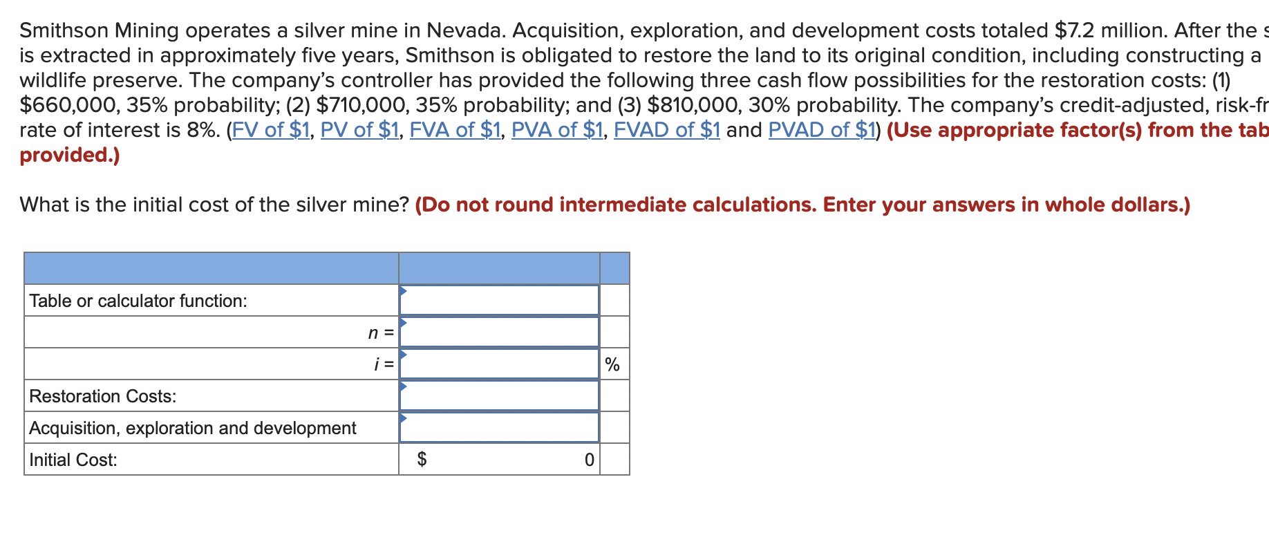 Smithson Mining operates a silver mine in Nevada. Acquisition, exploration, and development