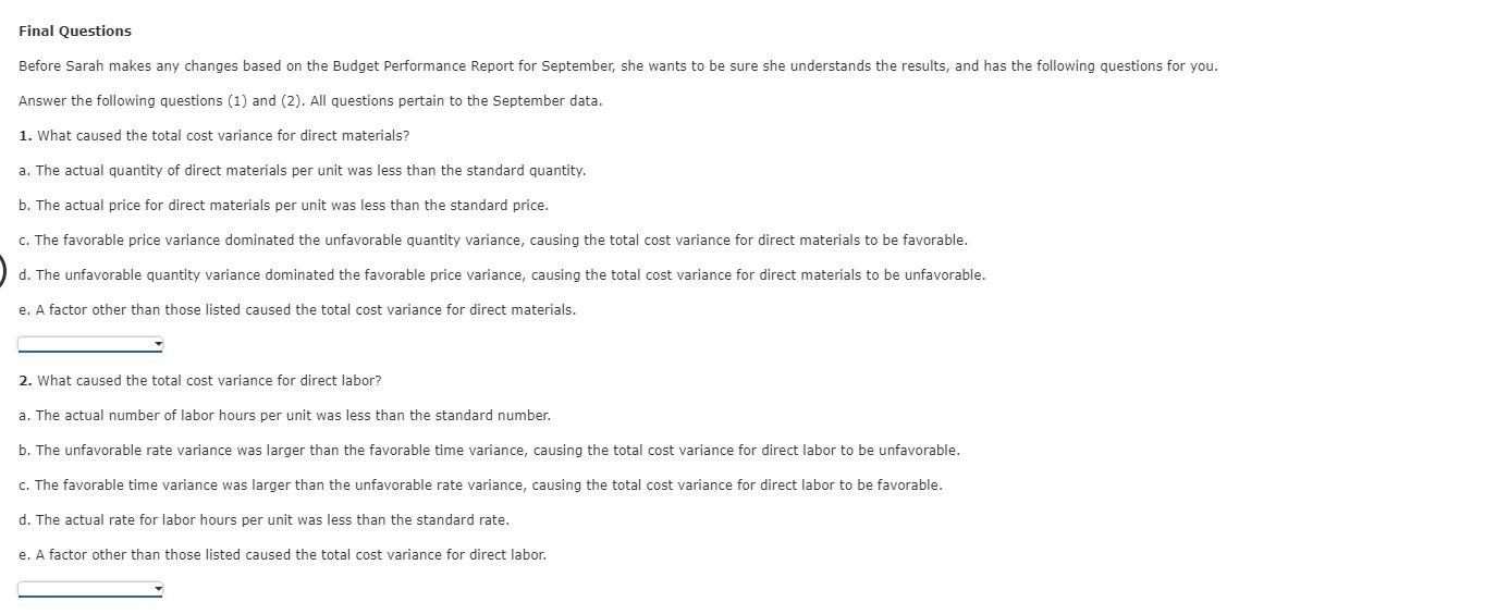 her results for the year, and asks for your help. Starting Questions