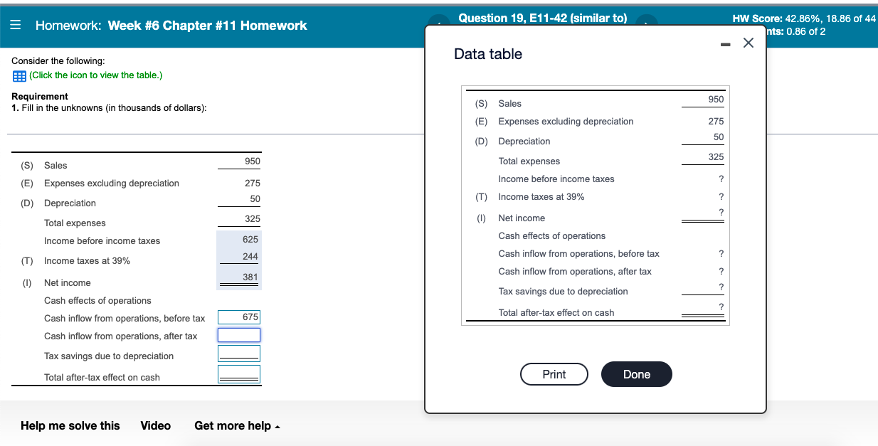Question 19, E11-42 (similar to) = Homework: Week #6 Chapter #11 Homework