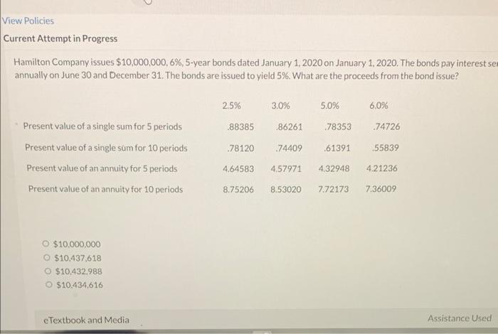 View Policies Current Attempt in Progress Hamilton Company issues $10,000,000, 6%, 5-year