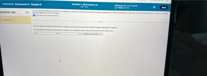 Homework: Homework 5 - Chapter 6 uestion list Question 1, 56-8 (similar