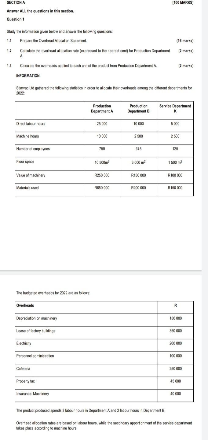 SECTION A Answer ALL the questions in this section. Question 1 [100