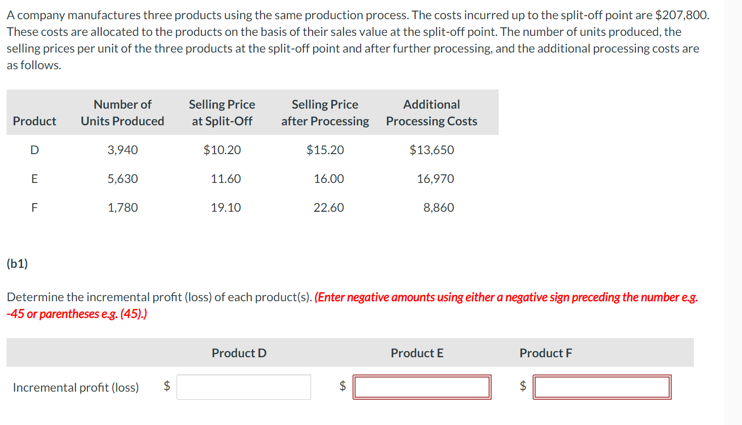 A company manufactures three products using the same production process. The costs