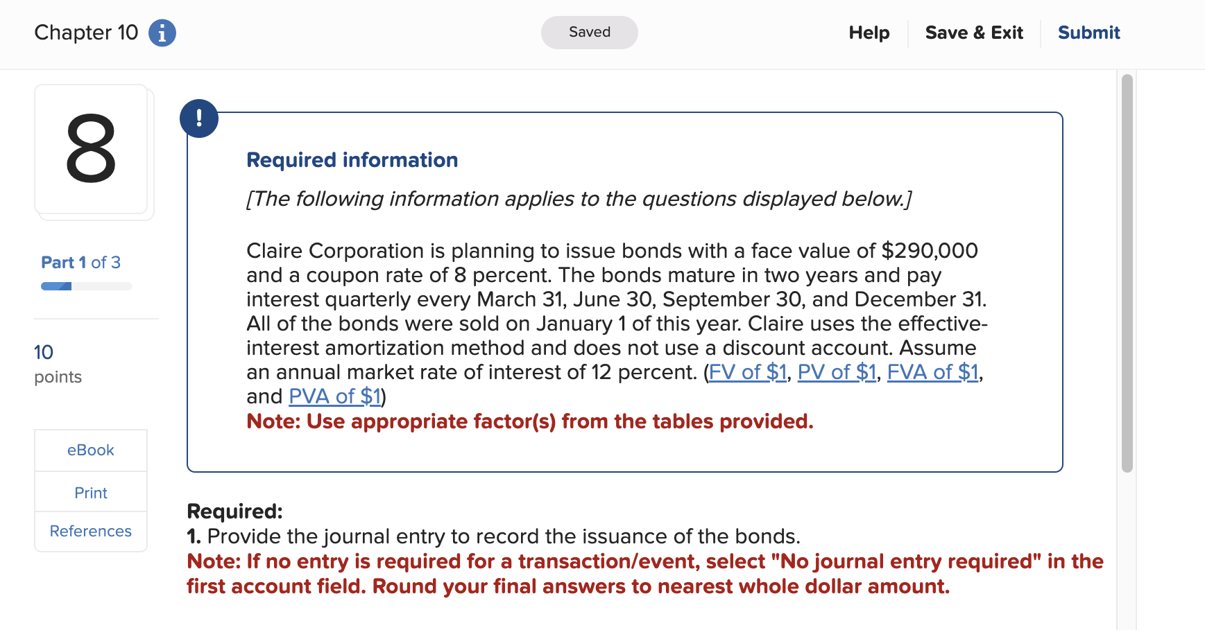 Chapter 10 Saved Help Save & Exit Submit 8 Part 1 of