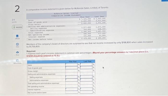 2 A comparative income statement is given below for McKenzie Sales, Limited,