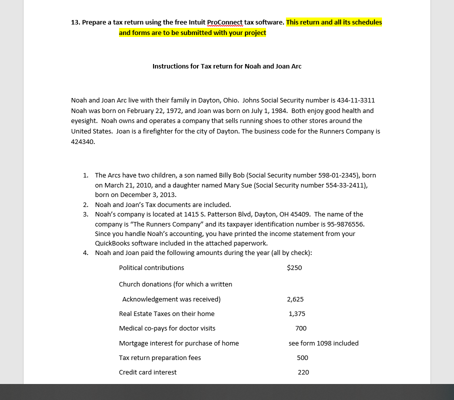 13. Prepare a tax return using the free Intuit ProConnect tax software.