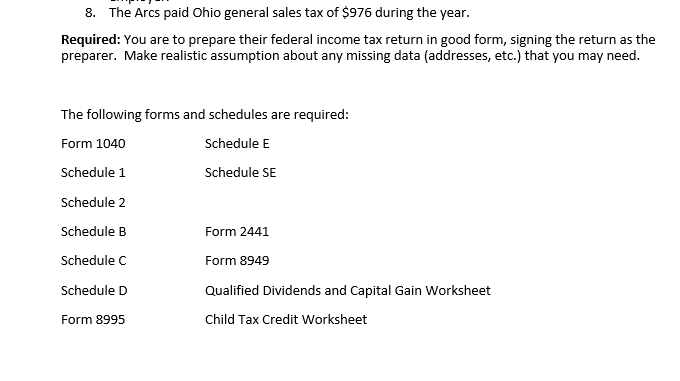 with your project Instructions for Tax return for Noah and Joan Arc