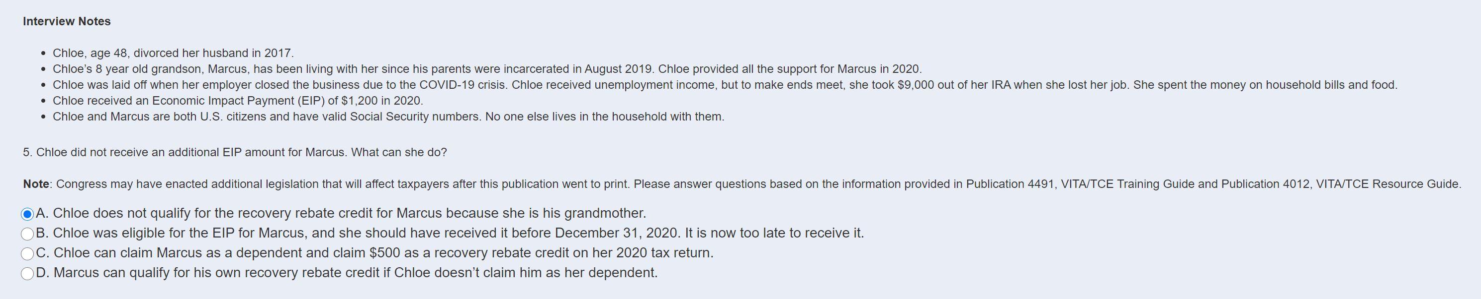 Interview Notes Chloe, age 48, divorced her husband in 2017. Chloe's 8