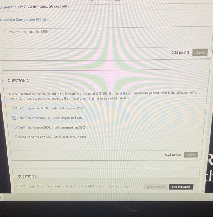emaining Time: 22 minutes, 5b seconds. Question Completion Status: O insurance expense