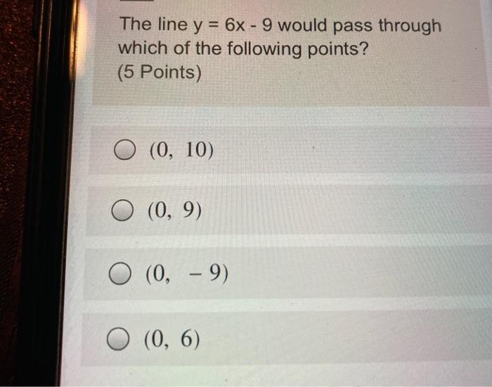 The line y = 6x - 9 would pass through which of