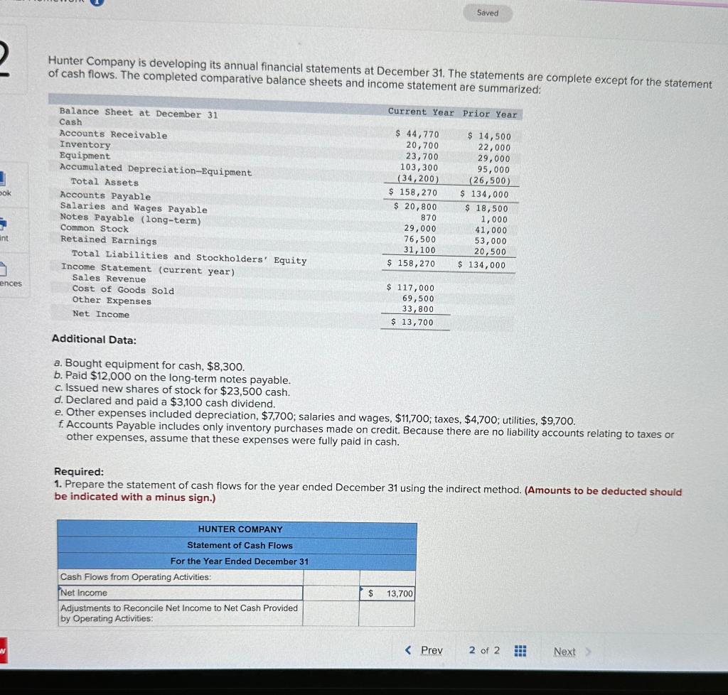 bok int ences Saved Hunter Company is developing its annual financial statements