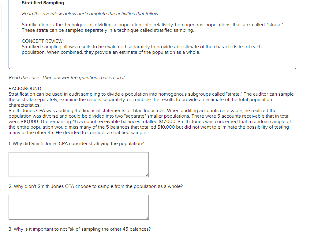 Stratified Sampling Read the overview below and complete the activities that follow.