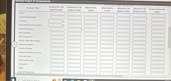 10-column end-of-period spreadsheet (work sheet), and complete the spreadsheet using the following