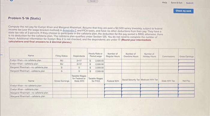 es Saved Help Save & Exit Submit Check my work Problem 5-1A