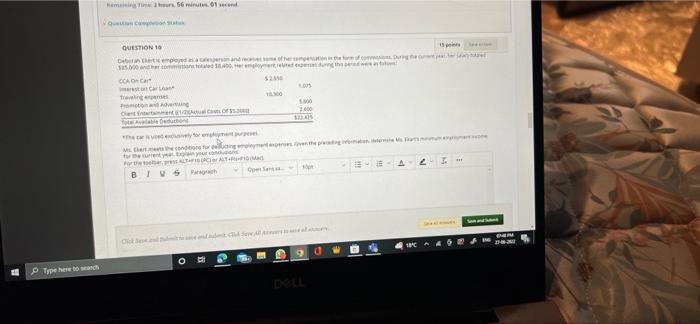Hemaining Time 2 hours 56 minutes 01 second Question Campio QUESTION 16