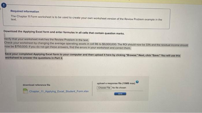 Required information The Chapter 11 Form worksheet is to be used to