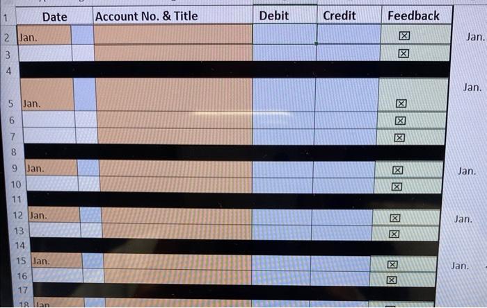 1 Date | Account No. & Title Debit Credit Feedback 2 Jan.