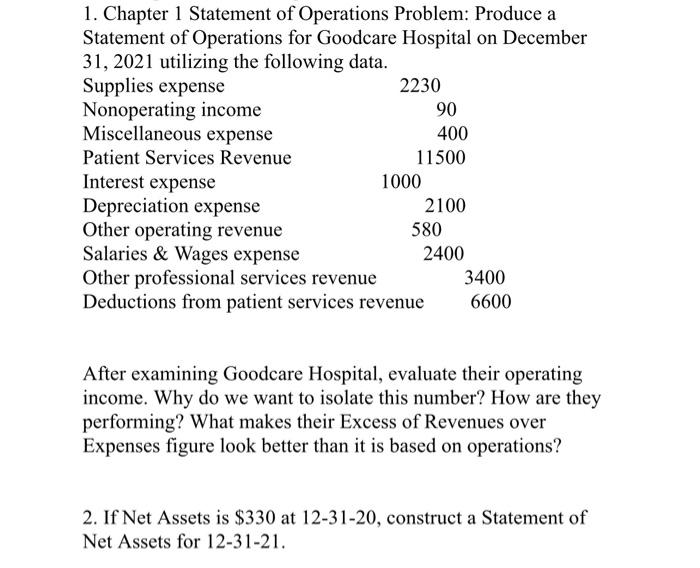 1. Chapter 1 Statement of Operations Problem: Produce a Statement of Operations