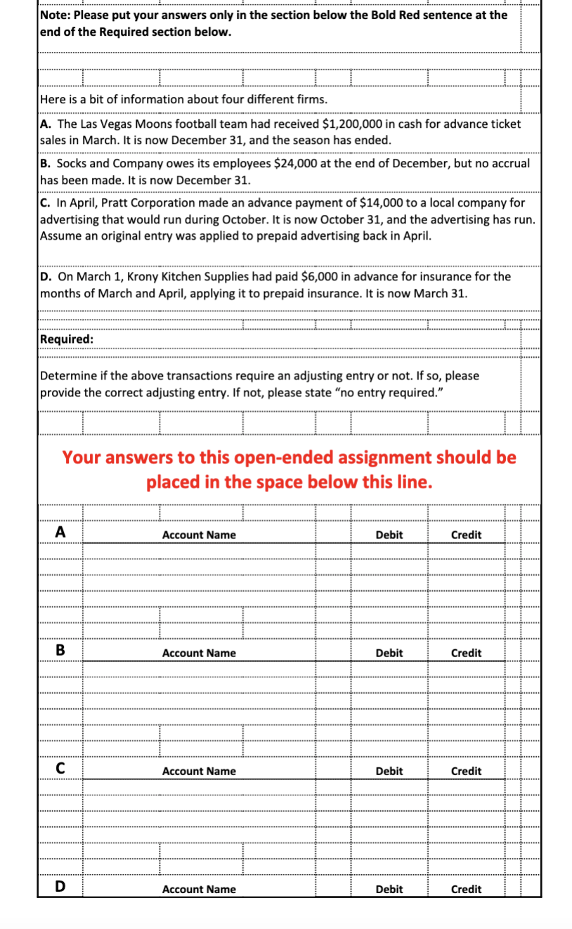 Note: Please put your answers only in the section below the Bold