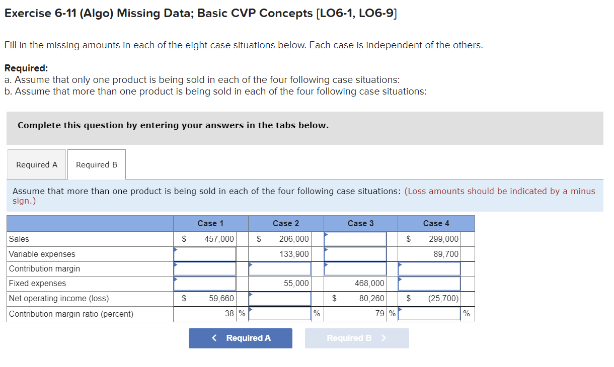 the missing amounts in each of the eight case situations below. Each