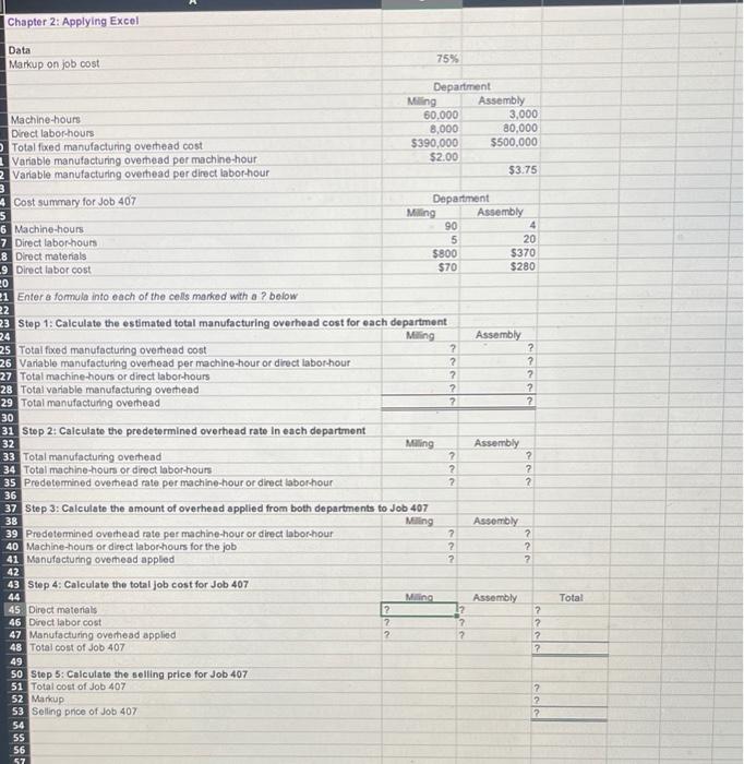 Chapter 2: Applying Excel Data Markup on job cost. Machine-hours Direct labor-hours