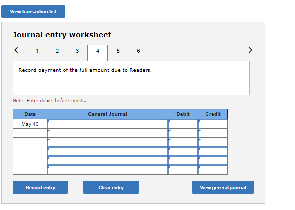 Readers Wholesale for $4,000, terms 1/10, n/30. May 3 Pays cash for