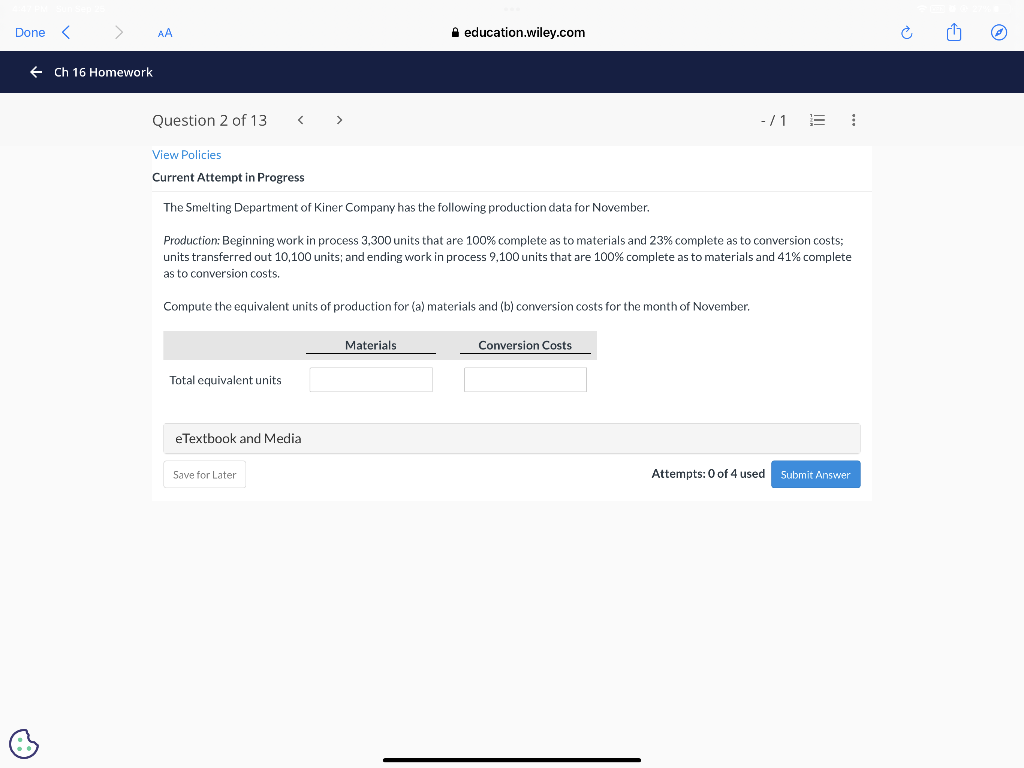 Done < > 0 Ch 16 Homework Question 2 of 13 <