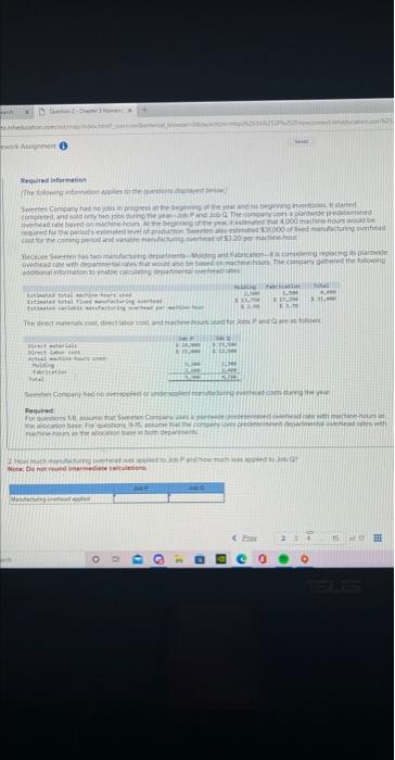 anteluation.m work Assignment Required information The towing into applies to the Sweetes