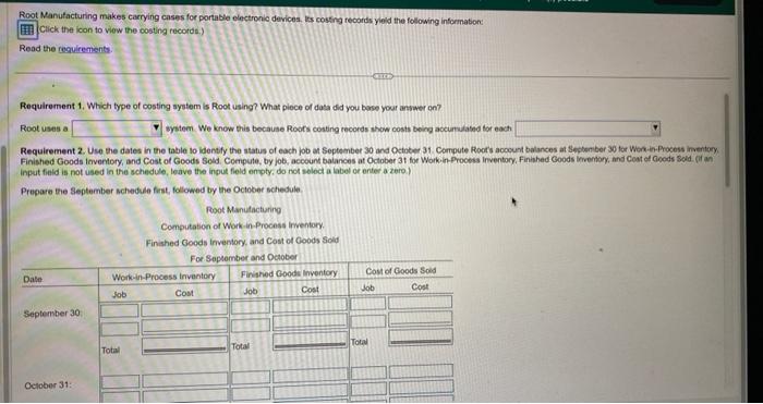 yield the following information: (Click the icon to view the costing records.)